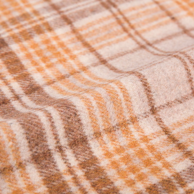 Çift Yüz Kalın Balıksırtı Ekose Kahverengi Sarı Polar Kumaş ZZH24017