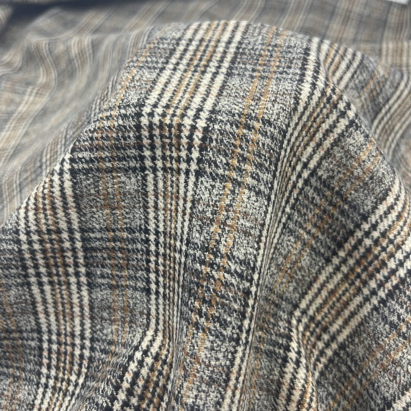 Takım Elbise İçin Ekose Balıksırtı Kareli Kahverengi Metalik Dokuma Kumaşlar 250515